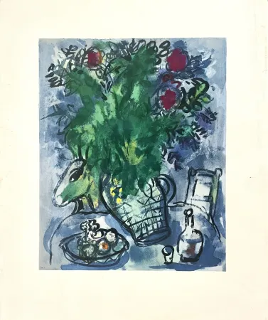 Lithografie Chagall - Bouquet Fleuri sur Table