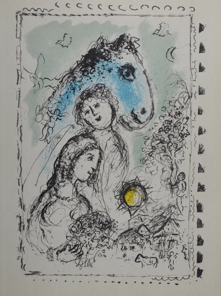 Lithografie Chagall - Cheval bleu au couple, 1982