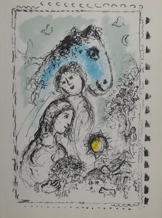 Lithografie Chagall - Cheval bleu au couple, 1982