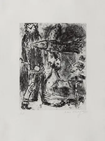 Ets En Aquatint Chagall - Composition A L'Horloge