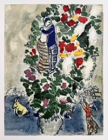 Lithografie Chagall - Couple avec Fleurs