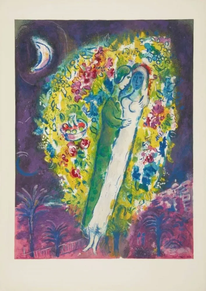 Lithografie Chagall - Couple dans les Mimosas (Couple in Mimosa)