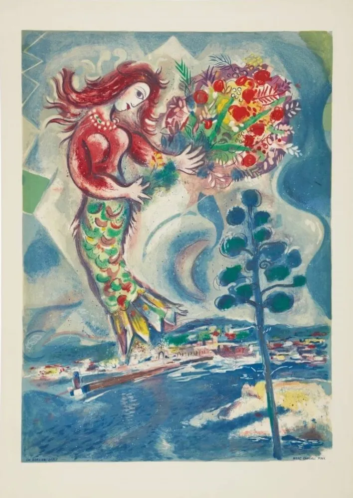 Lithografie Chagall - Couple et poisson (Couple and Fish)