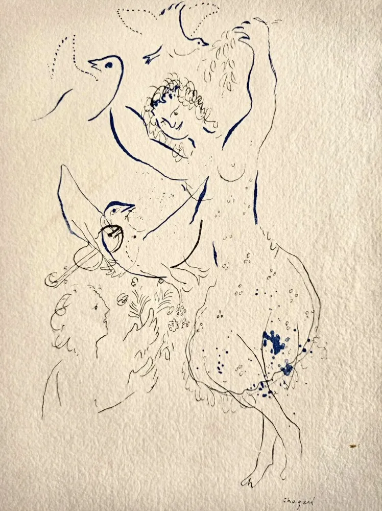 Pochoir Chagall -  Dancing girl with birds , Lithograph and Stencil, Jacomet, 1958 