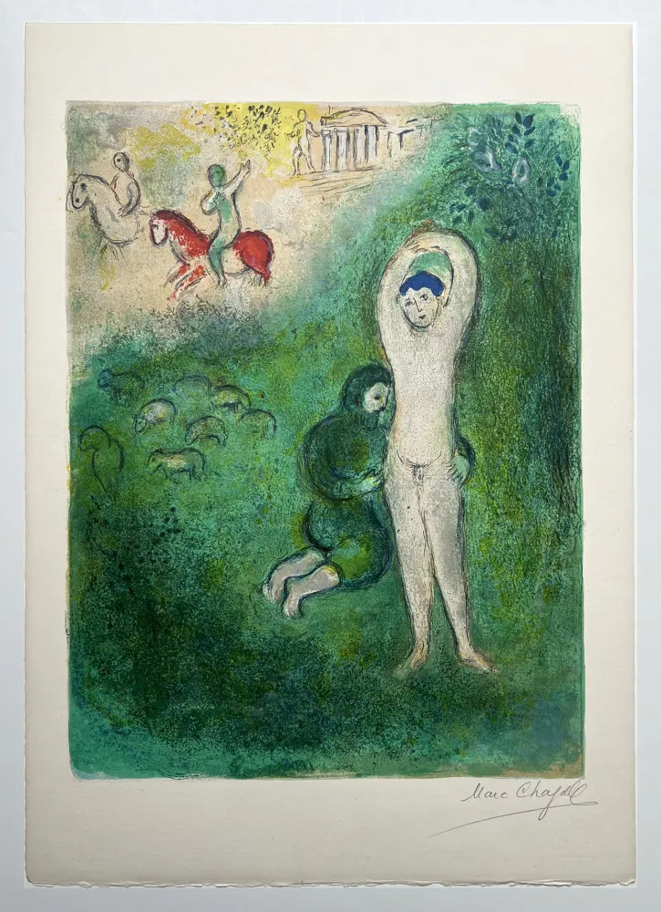 Lithografie Chagall - DAPHNIS ET GNATHON. Lithographie originale signée (Daphnis & Chloé, 1961)