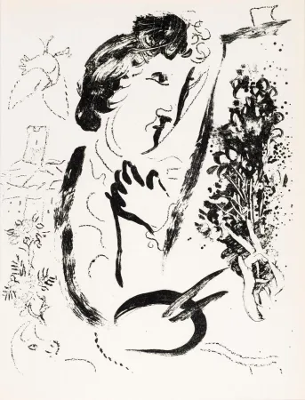Lithografie Chagall - Devant le tableau  