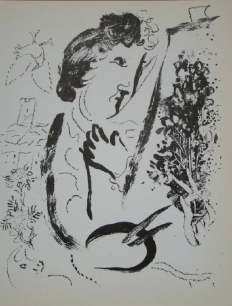 Lithografie Chagall - En face d'une peinture