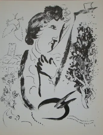 Lithografie Chagall - En face d'une peinture