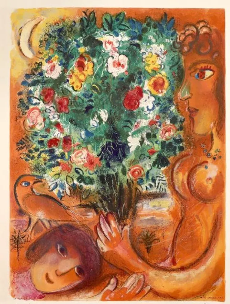 Lithografie Chagall - Femme au bouquet (Woman with Bouquet)