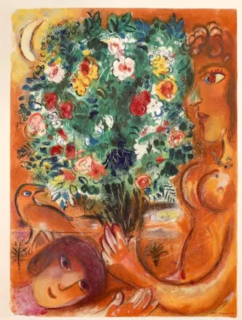 Lithografie Chagall - Femme au bouquet (Woman with Bouquet)