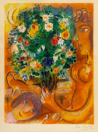 Lithografie Chagall - Femme au bouquet (Woman with Bouquet)