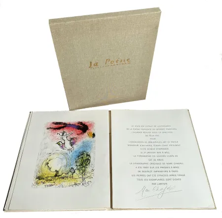 Lithografie Chagall - G. Pompidou. LA POÉSIE. Lithographie originale en couleurs de Marc Chagall (1976)