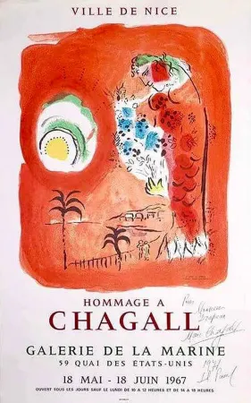 Lithografie Chagall - Hand-Signed - The Red Siren / La Baie des Anges