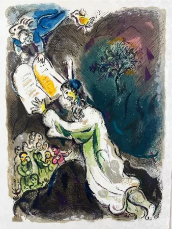 Lithografie Chagall - He gave him Two Tables of the Testimonie, even tables of stone, written with the finger of God