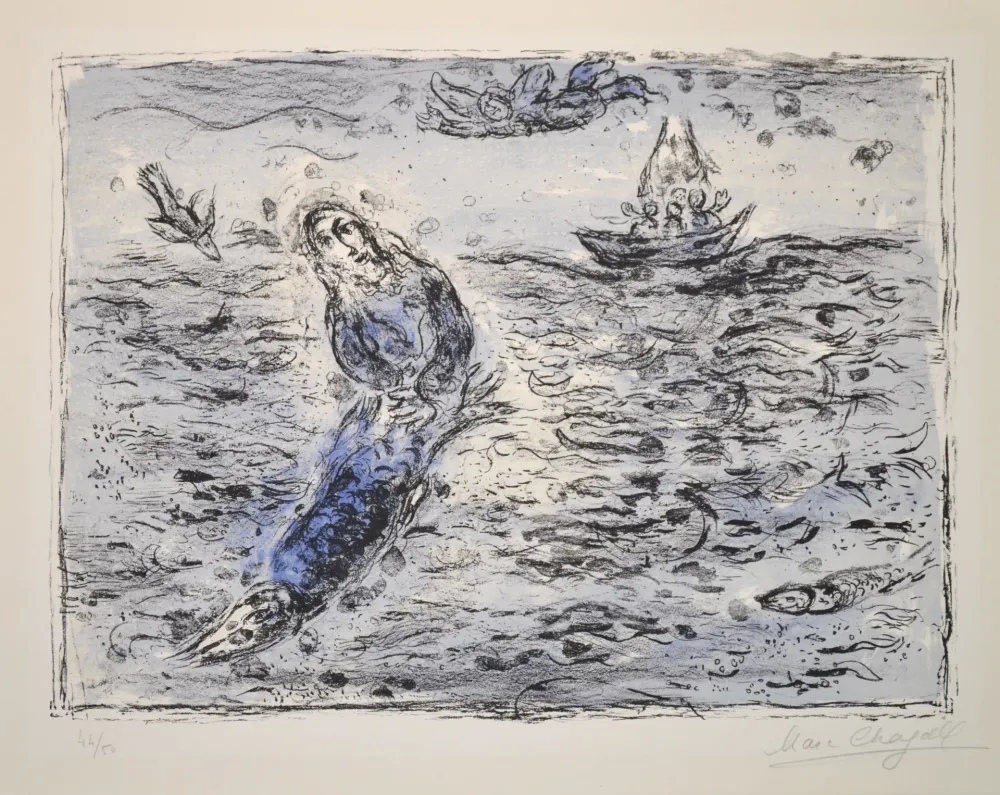 Lithografie Chagall - Jonah Against A Blue Background - M661