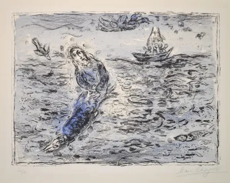 Lithografie Chagall - Jonah Against A Blue Background - M661