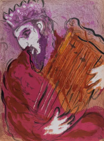 Lithografie Chagall - La Bible : David à la harpe, 1956