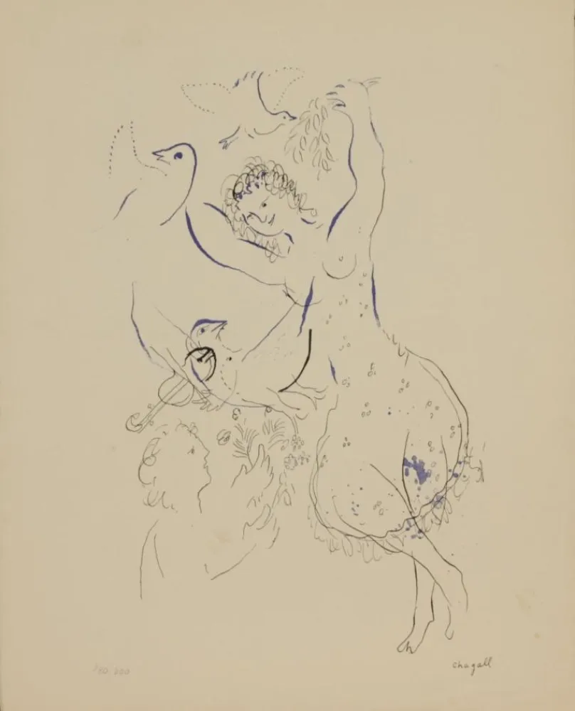 Lithografie Chagall - LA DANSEUSE AUX OISEAUX