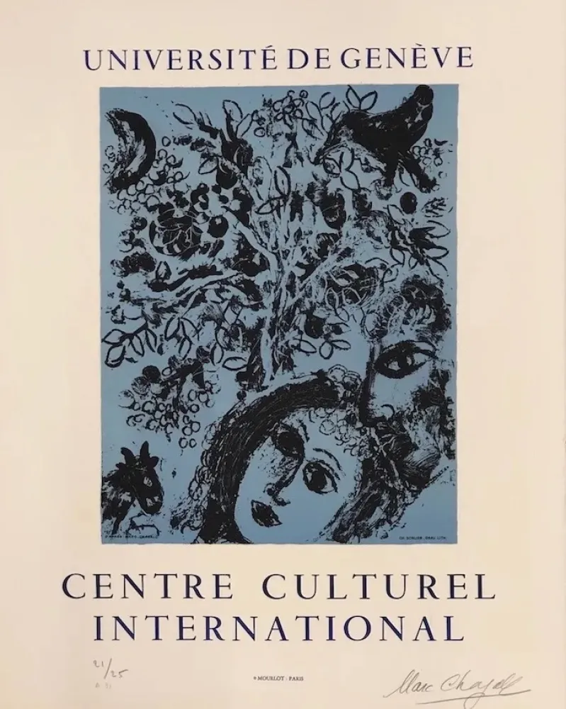 Lithografie Chagall - La pareja delante del árbol