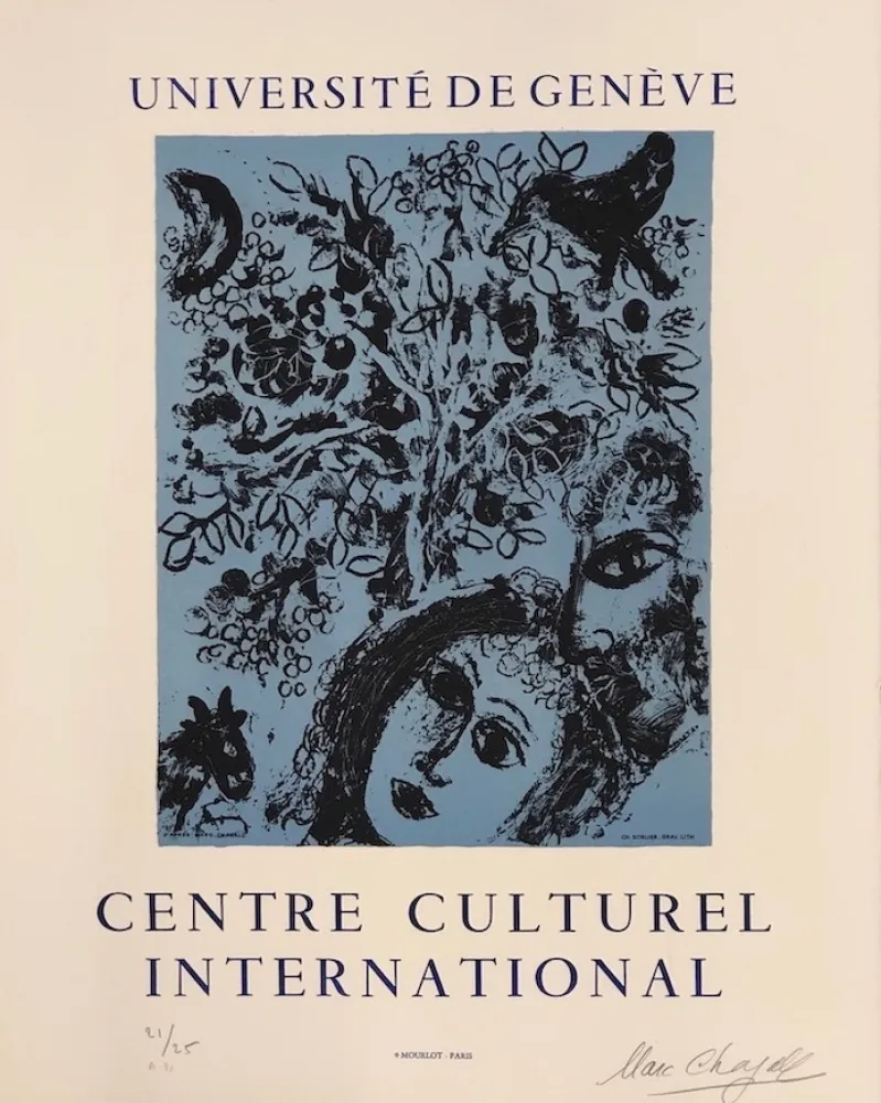 Lithografie Chagall - La pareja delante del árbol