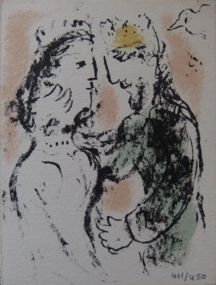 Lithografie Chagall - La tendresse - Carte de voeux 1980