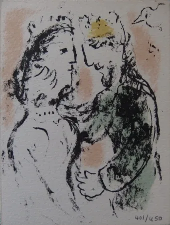 Lithografie Chagall - La tendresse - Carte de voeux 1980