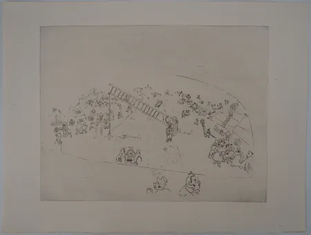 Gravure Chagall - La vie de village (A la barrière de la ville)