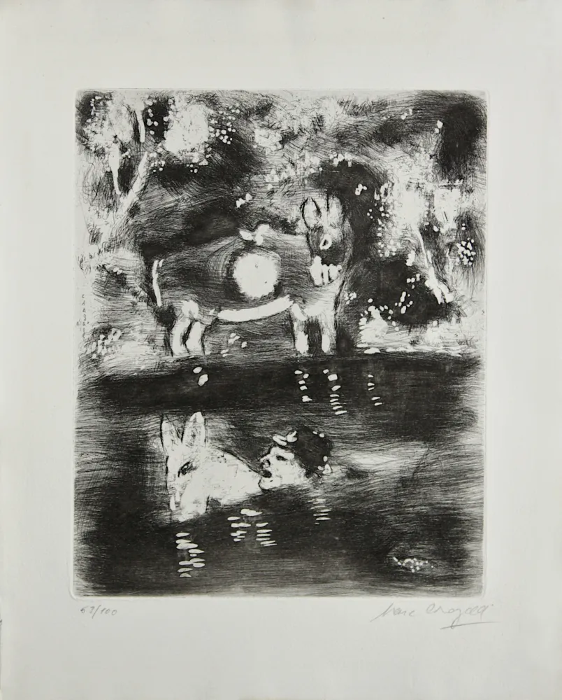 Gravure Chagall - L'Ane chargé d'eponges et l'Ane chargé de sel