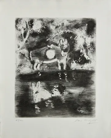 Gravure Chagall - L'Ane chargé d'eponges et l'Ane chargé de sel