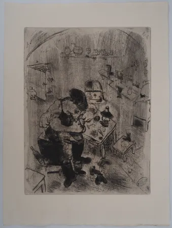 Gravure Chagall - L'atelier du fabricant de souliers (Maxime Téliatnikov, savetier)