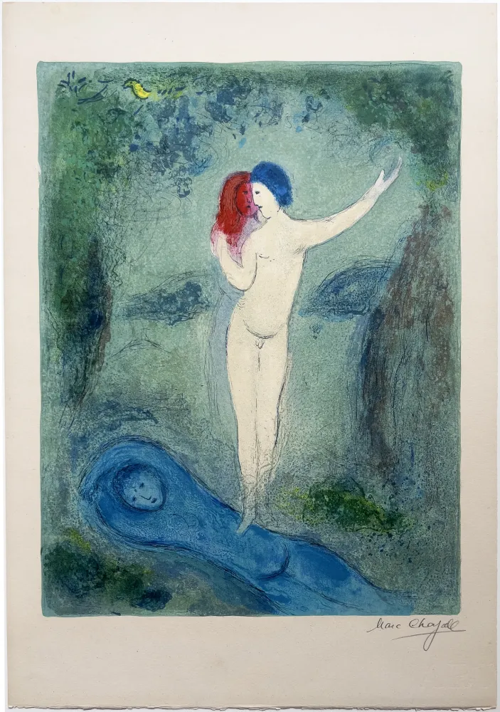 Lithografie Chagall - LE BAISER DE CHLOÉ . Épreuve signée de Daphnis et Choé (1961)