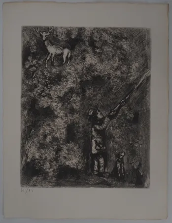 Gravure Chagall - Le cerf chassé (Le cerf et la vigne)