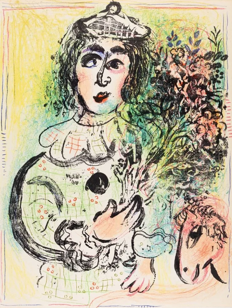 Lithografie Chagall - Le clown fleuri