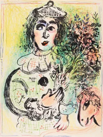 Lithografie Chagall - Le clown fleuri