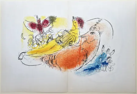Lithografie Chagall - LE COQ ROUGE (The red rooster). Paris 1957