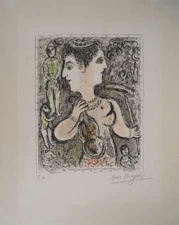 Lithografie Chagall - Le double visage de l'artiste