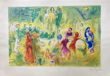 Lithografie Chagall - LE FESTIN NUPTIAL ((Wedding Feast). Épreuve signée (Daphnis & Chloé - 1961)