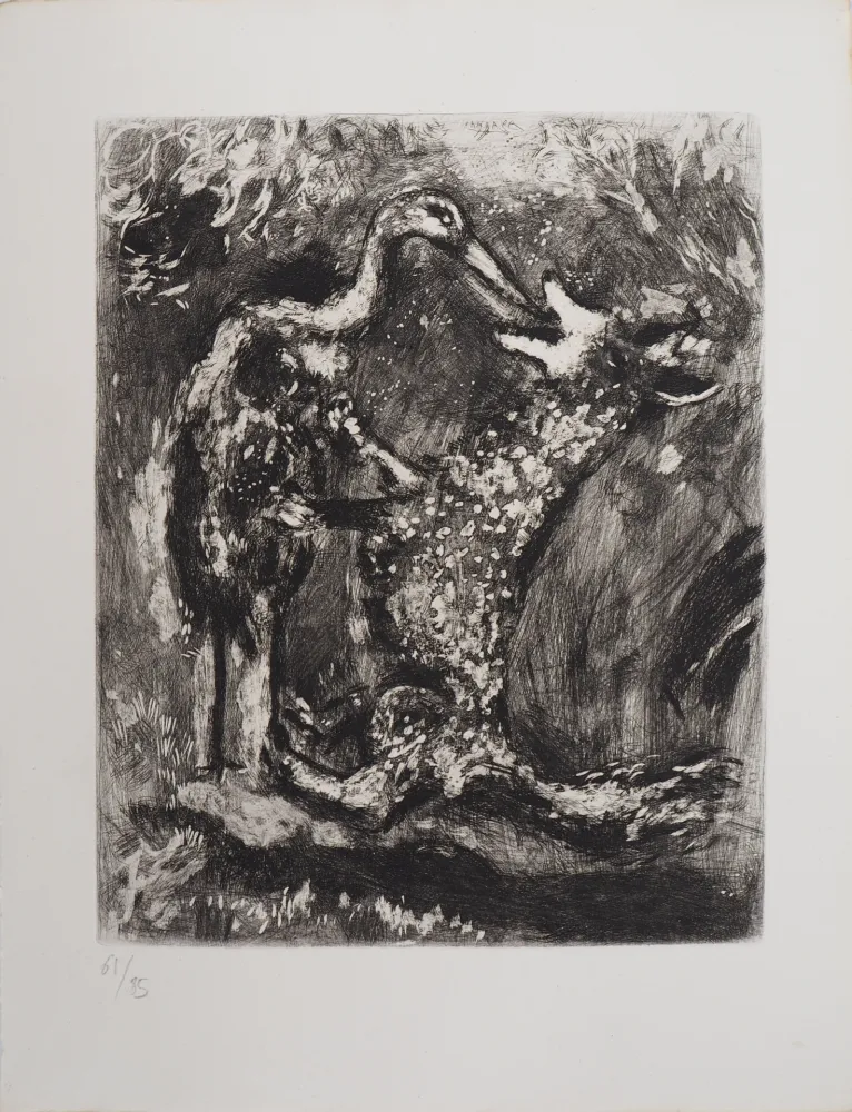 Gravure Chagall - Le loup et la cigogne