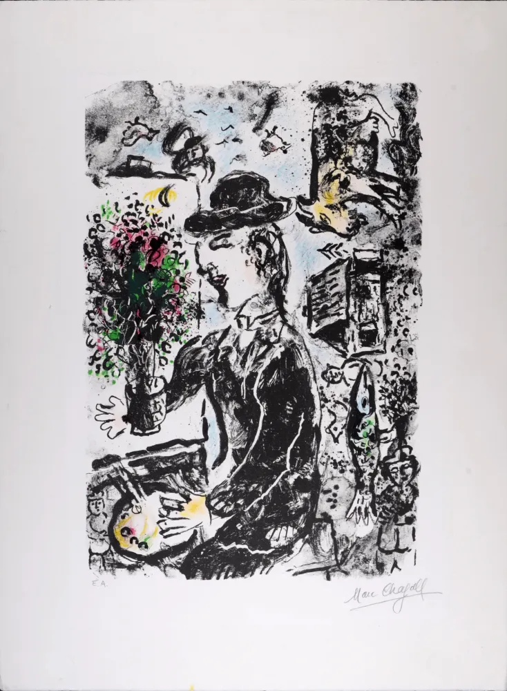 Lithografie Chagall - Le Peintre au Chapeau, 1983 - Hand-signed!