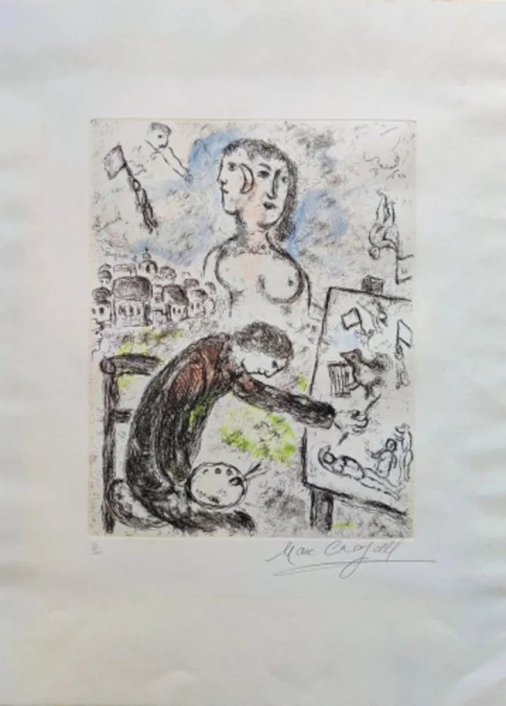 Ets En Aquatint Chagall - Le Peintre, from Songes (cf. C. books 112)