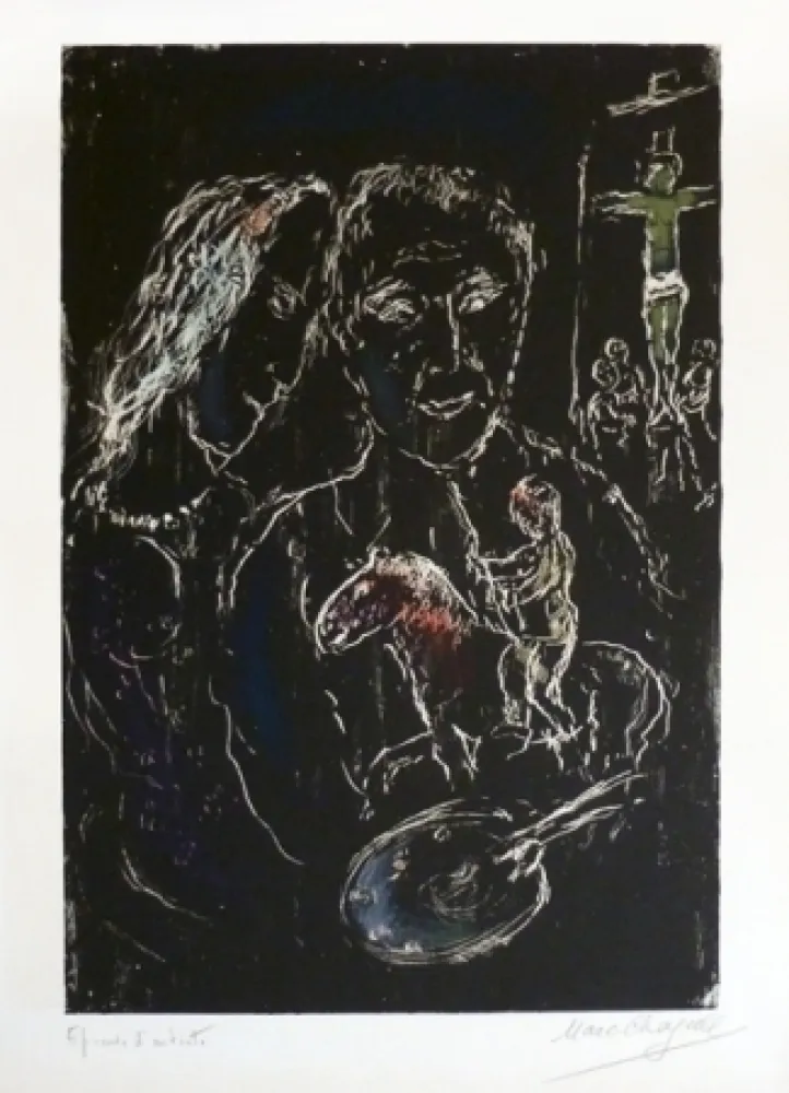 Lithografie Chagall - Le peintre sur fond noir
