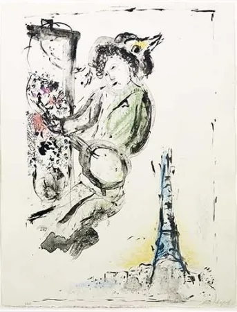 Lithografie Chagall - Le peintre sur Paris