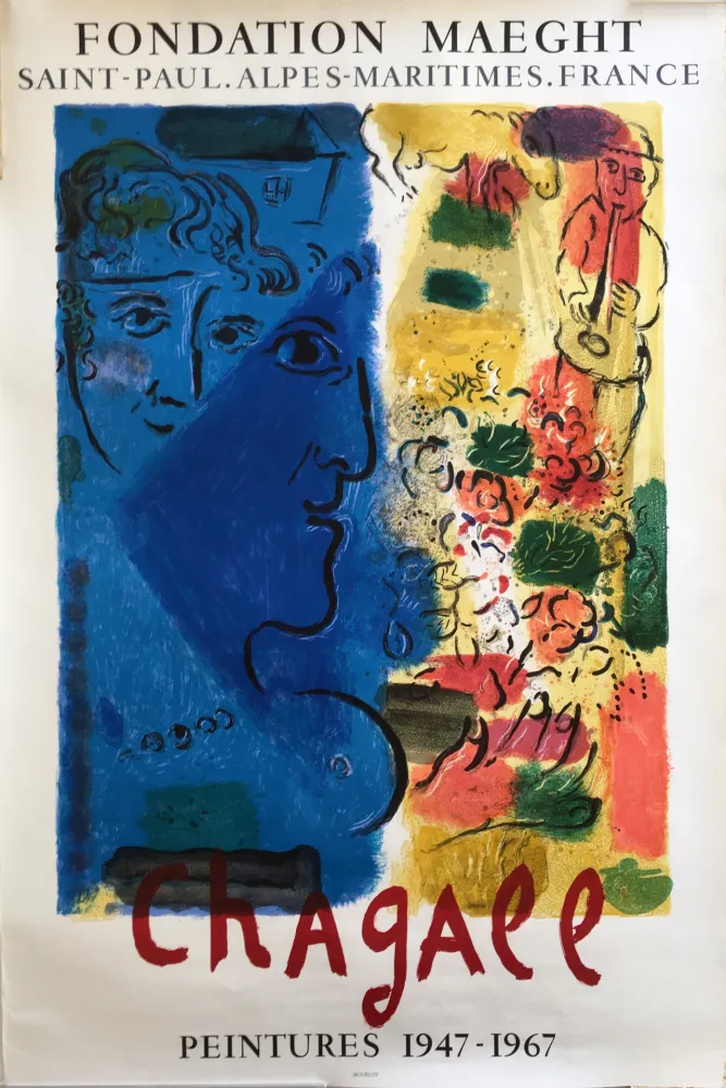 Lithografie Chagall - LE PROFIL BLEU (1967) Affiche d'exposition. Lithographie originale.