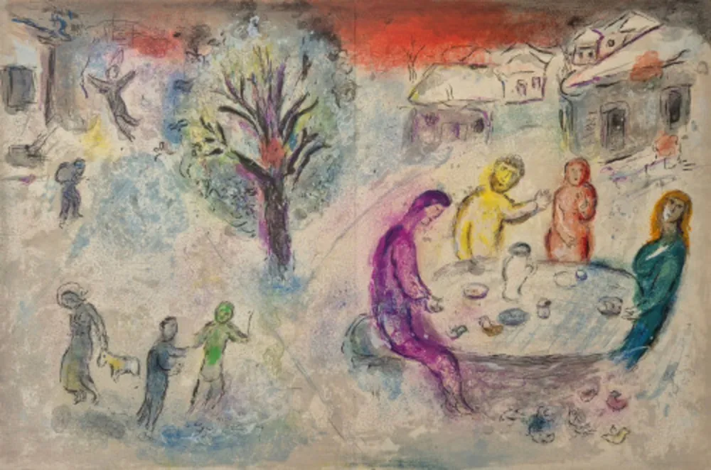 Lithografie Chagall - Le repas chez Dryas, from Daphnis et Chloé