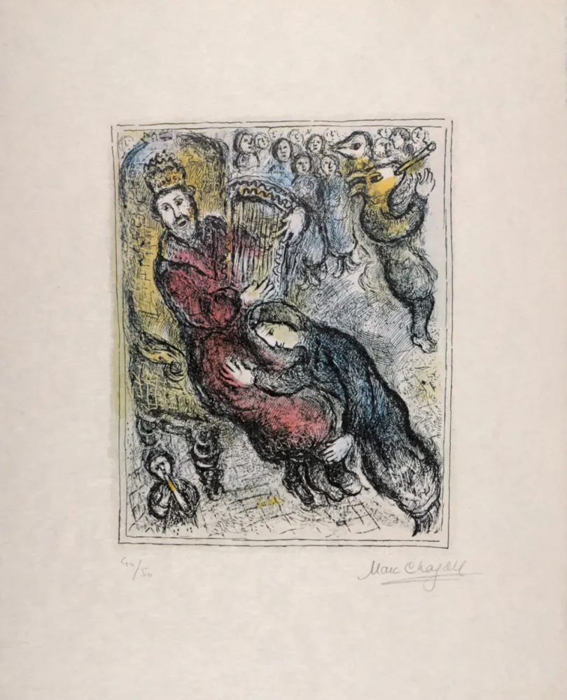 Lithografie Chagall - Le roi David avec sa lyre, 1979