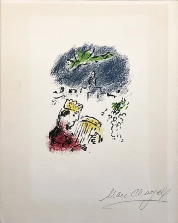 Lithografie Chagall - LE ROI DAVID. Lithographie originale signée (1974)