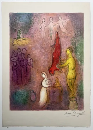 Lithografie Chagall - LE SACRIFICE AUX NYMPHES. Lithographie originale signée (Daphnis & Chloé, 1961)