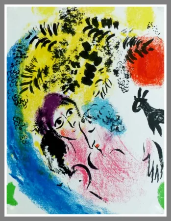 Lithografie Chagall - LES AMOUREUX AU SOLEIL ROUGE