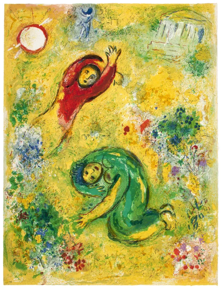 Lithografie Chagall - LES FLEURS SACCAGÉES (de la Suite Daphnis & Chloé - 1961) 