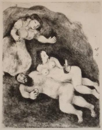 Ets En Aquatint Chagall - `Lot et ses Filles